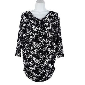 Oh Baby by Motherhood‎ Womens Top S Black 3/4 Sleeve Cowl Neck Ruched Floral